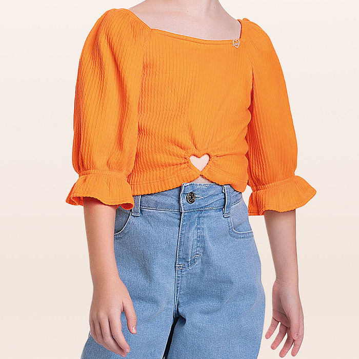 Blusa em malha candy coração