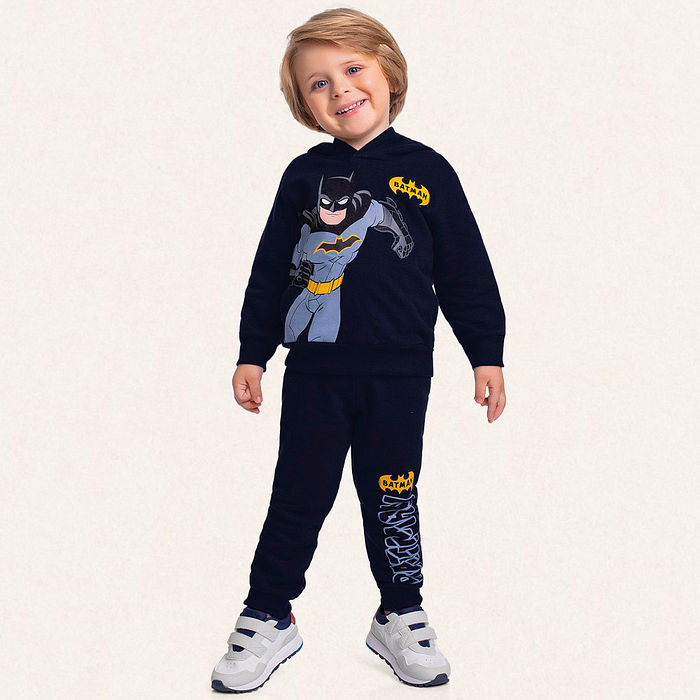 Conjunto blusão com capuz e calça em moletom Batman