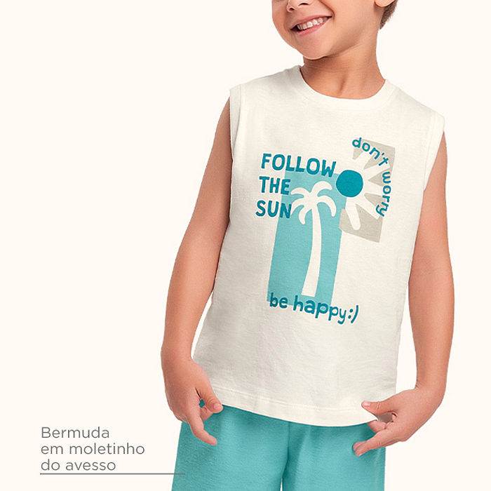 Conjunto regata em meia malha e bermuda em moletinho Sun