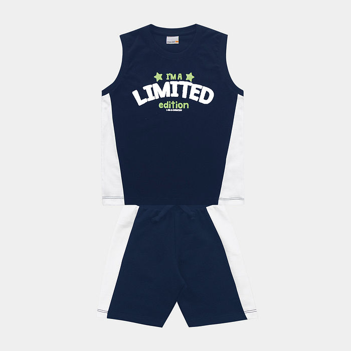 Conjunto regata com silk em relevo 3D e bermuda em moletinho com cadarço