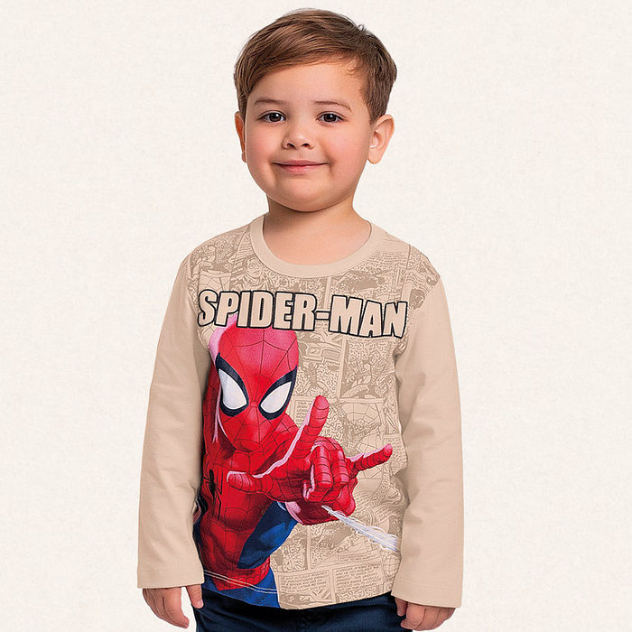 Camiseta manga longa em meia malha Homem-aranha teia