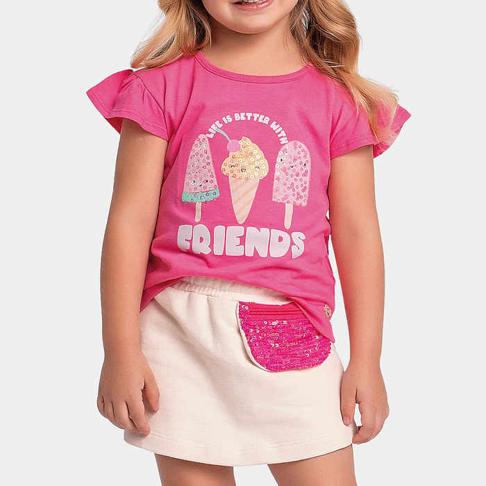 Conjunto blusa e short-saia com bolso embutido