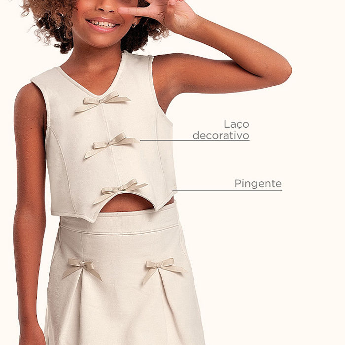 Conjunto regata/short-saia em moletinho com laço decorativo