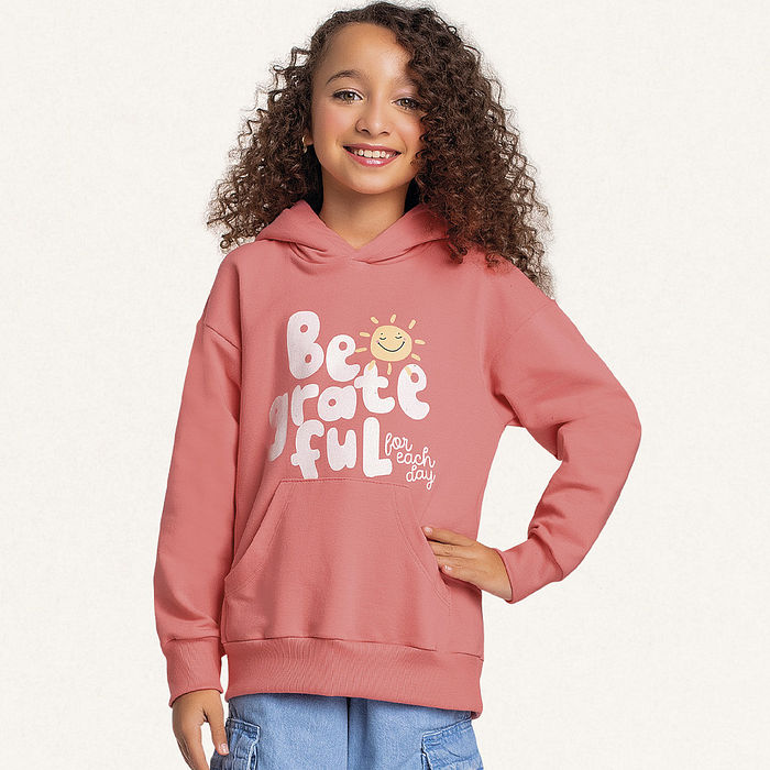 Blusão com capuz em moletom be grateful