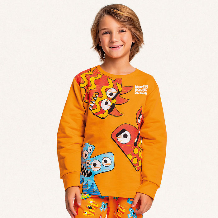 Conjunto pijama blusão e calça em moletom monster