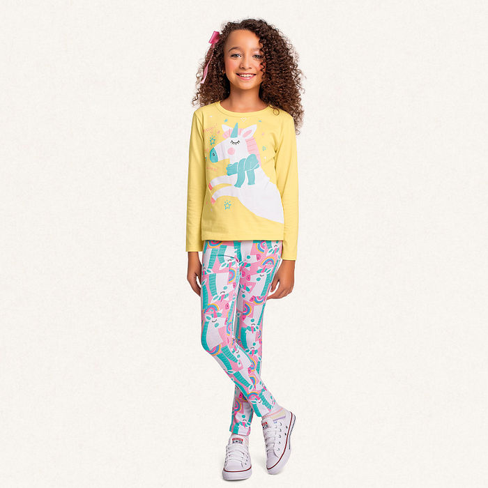 Conjunto blusa manga longa em meia malha e legging em cotton leve magic