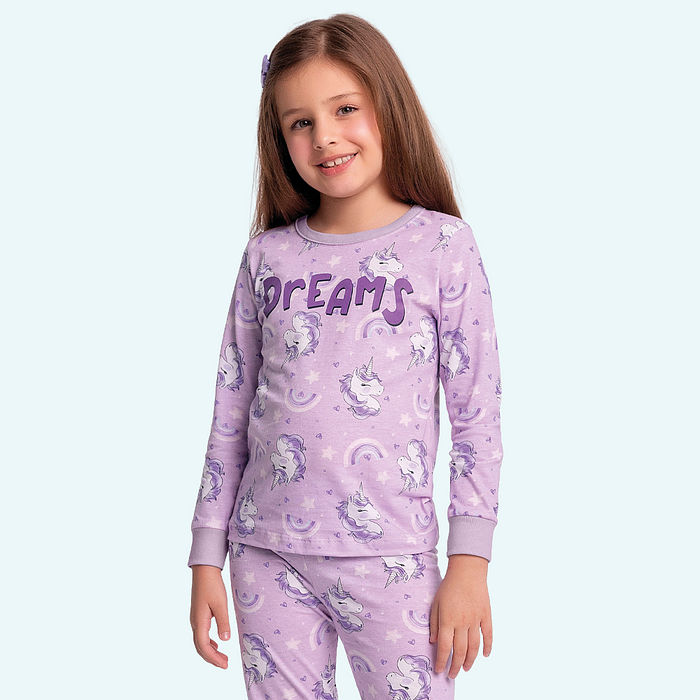 Conjunto pijama blusa manga longa e calça de unicórnio
