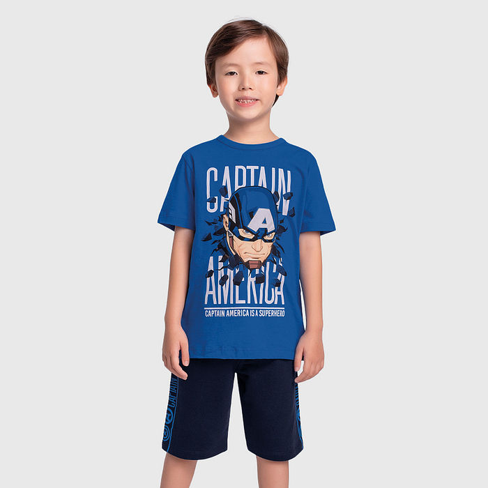 Conjunto camiseta avengers e bermuda em moletinho