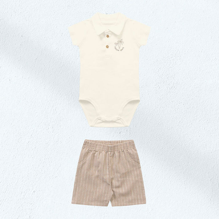 Conjunto body polo em suedine e bermuda em tecido ecotex flamê