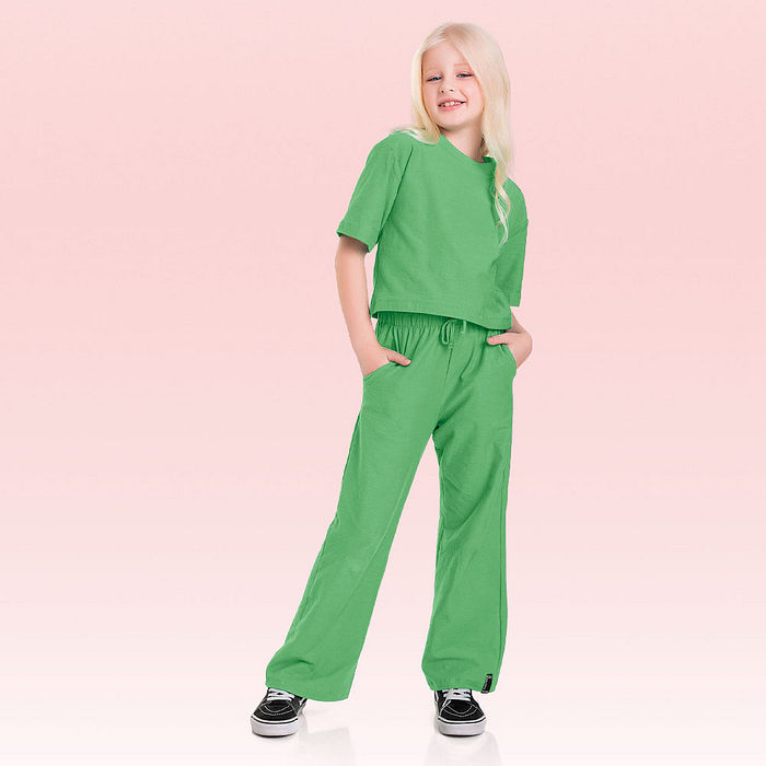 Calça wide leg em cotton flamê