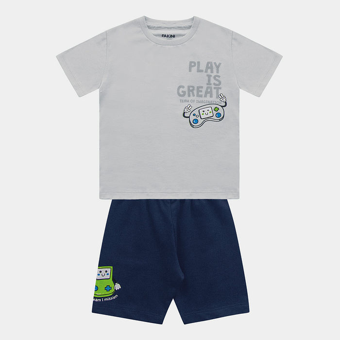 Conjunto camiseta e bermuda em moletinho games