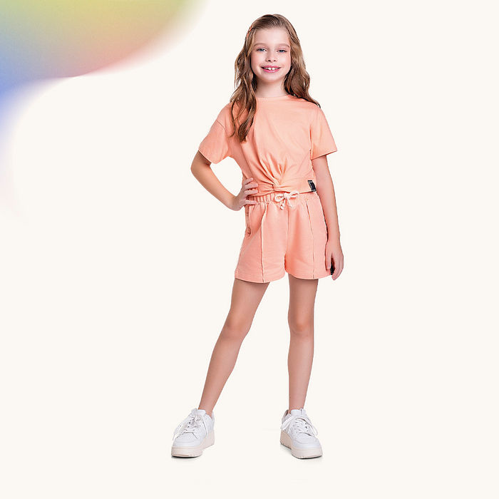 Short em moletinho com cadarço decortaivo e bolso