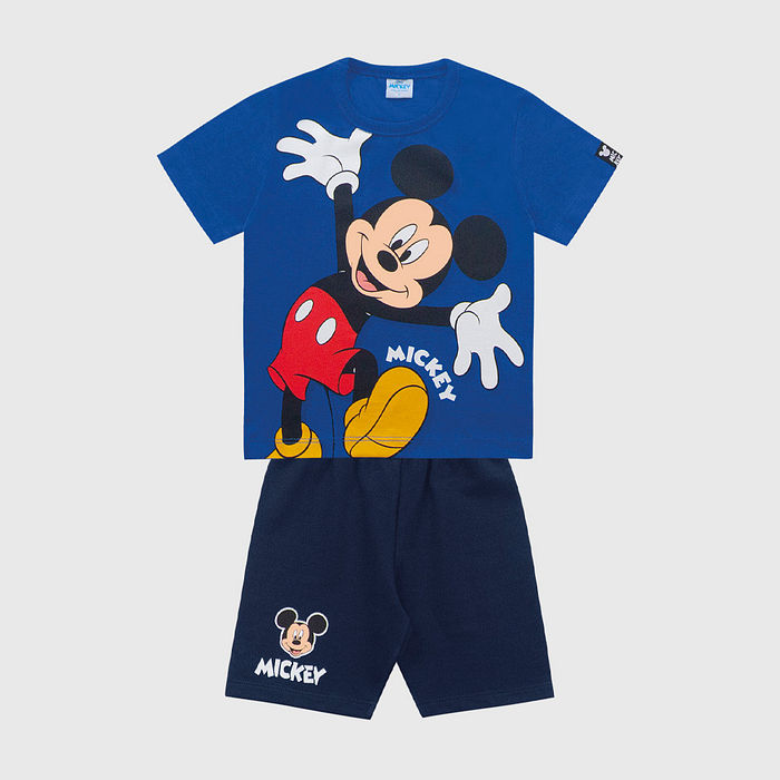 Conjunto camiseta meia malha e bermuda moletinho do Mickey