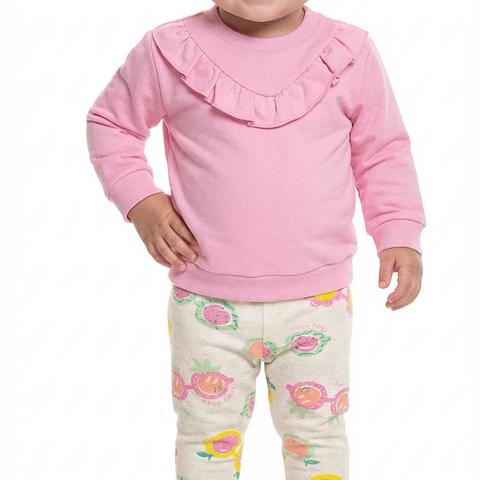 Conjunto blusão em moletom e legging em molecotton linho frutas