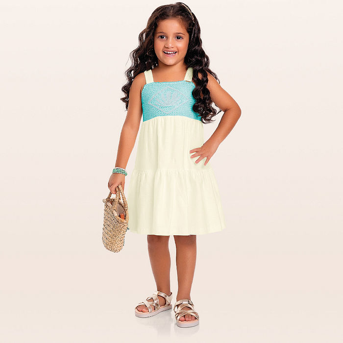 Vestido em cotton flamê detalhe tricot