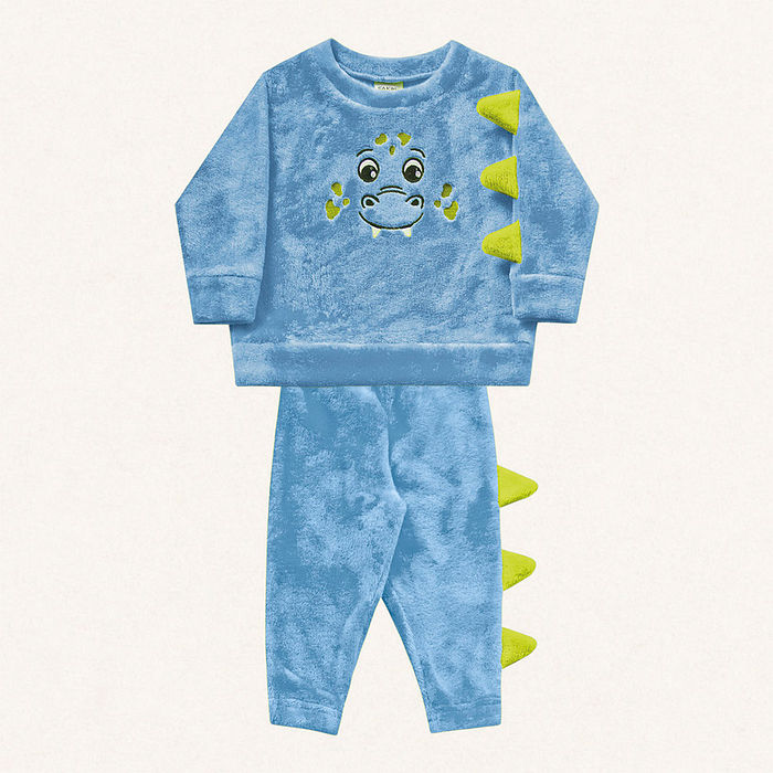 Conjunto blusão e calça em tecido fleece dinossauro