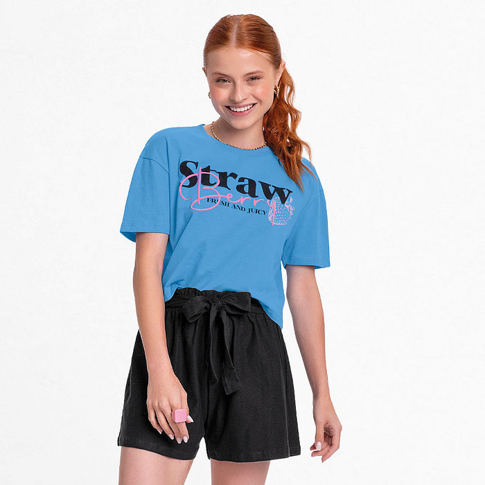 Conjunto blusa silk 3D e short em cotton flamê com amarração