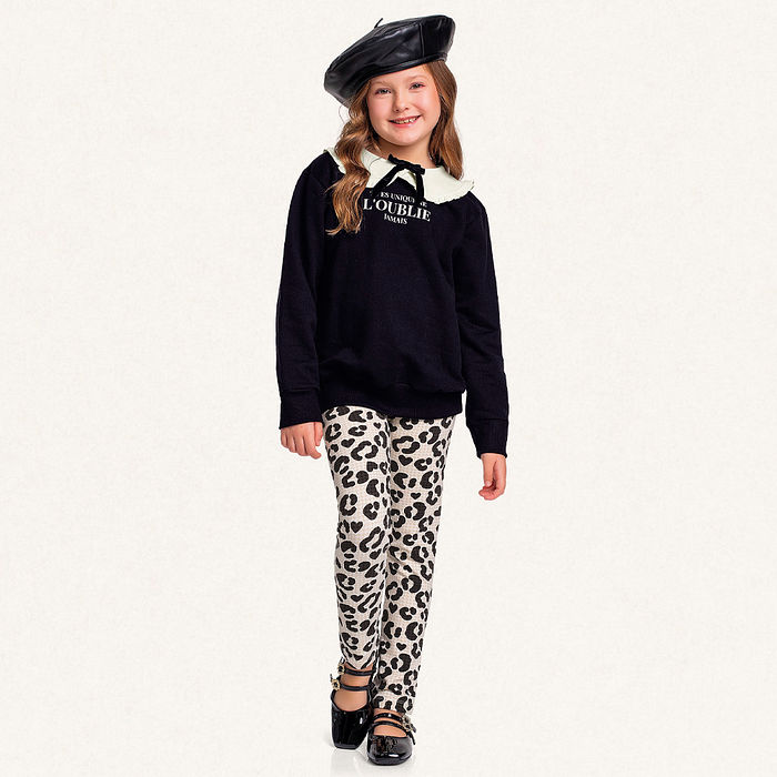 Conjunto blusão em moletom e legging em molecotton com laço