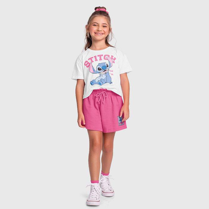 Conjunto blusa Stitch e short em moletinho