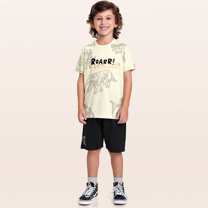 Conjunto camiseta e bermuda dinossauro