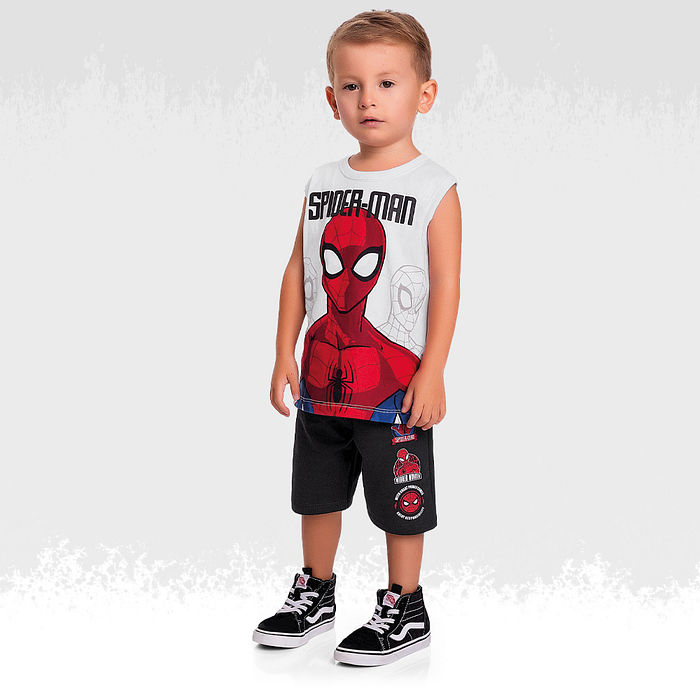 Conjunto regata meia malha e bermuda homem-aranha