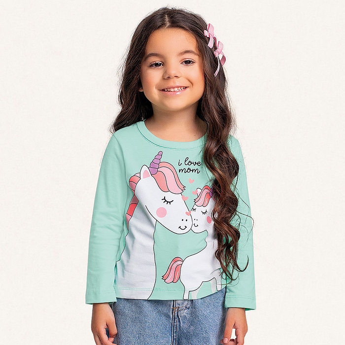 Blusa manga longa em meia malha unicórnio