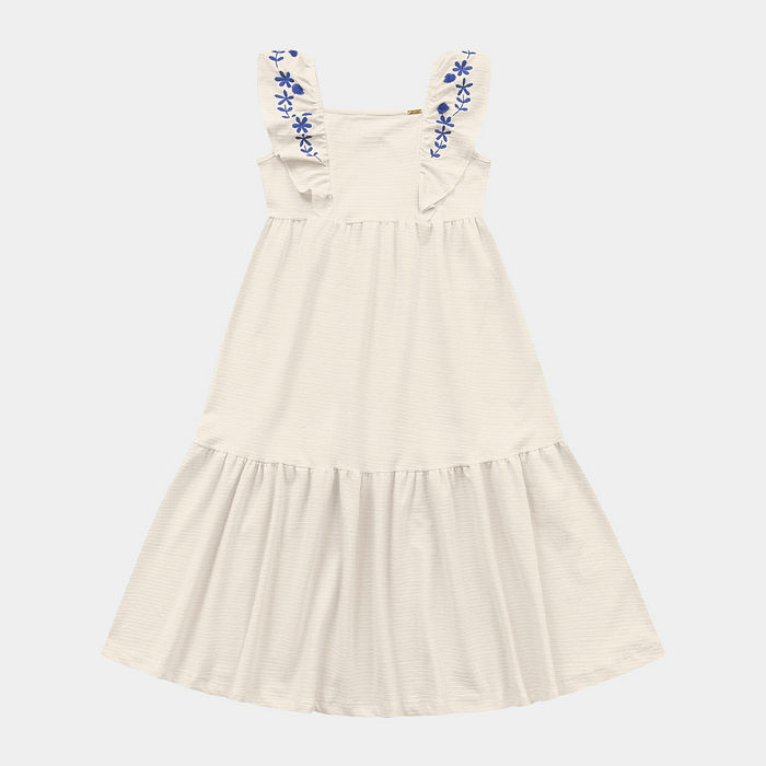 Vestido midi em malha florence com babado bordado