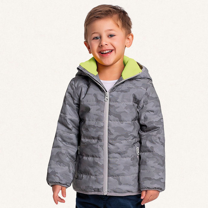 Jaqueta com capuz puffer refletiva com forro militar