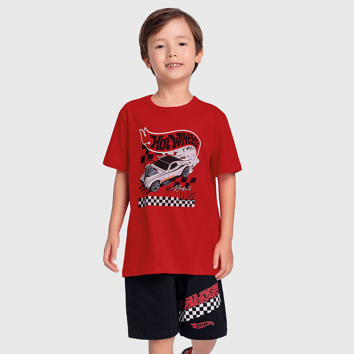 Conjunto blusa hot wheels e short em moletinho