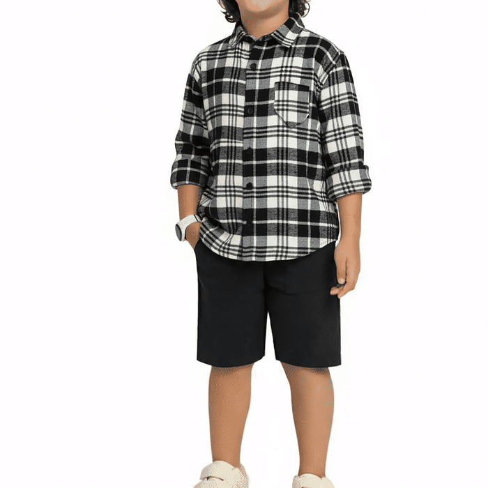 Camisa manga longa em tecido xadrez