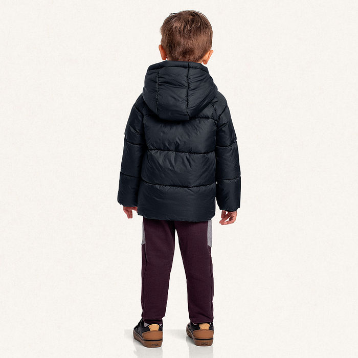 Jaqueta puffer com capuz e forro