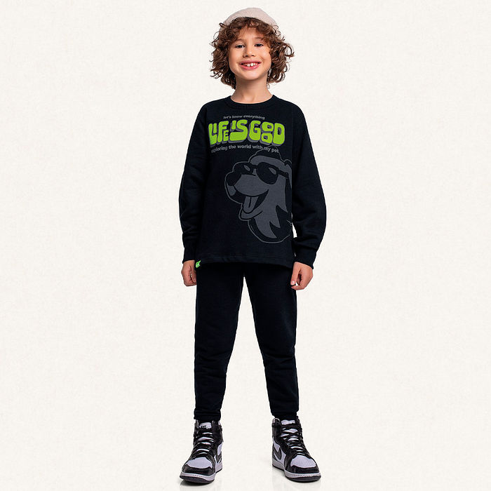 Conjunto blusão e calça em moletom pet