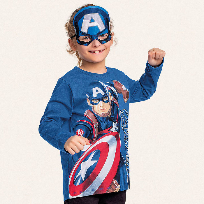 Camiseta manga longa em meia malha com máscara Os Vingadores