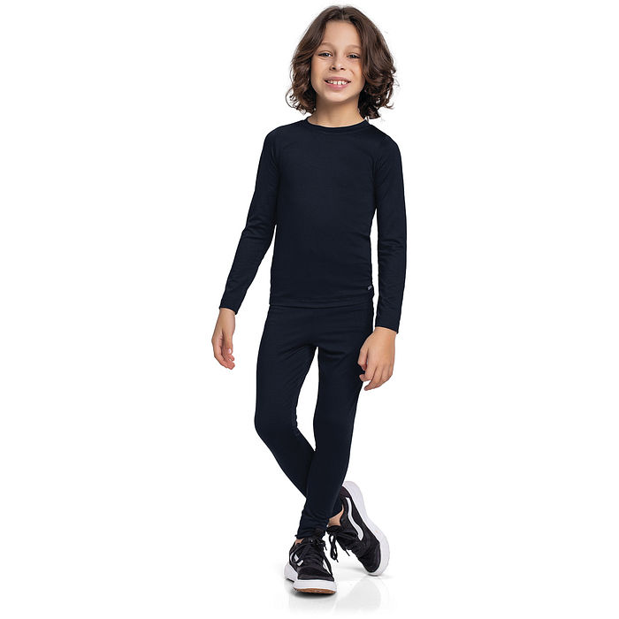 Blusa manga longa e gola redonda em malha térmica unissex