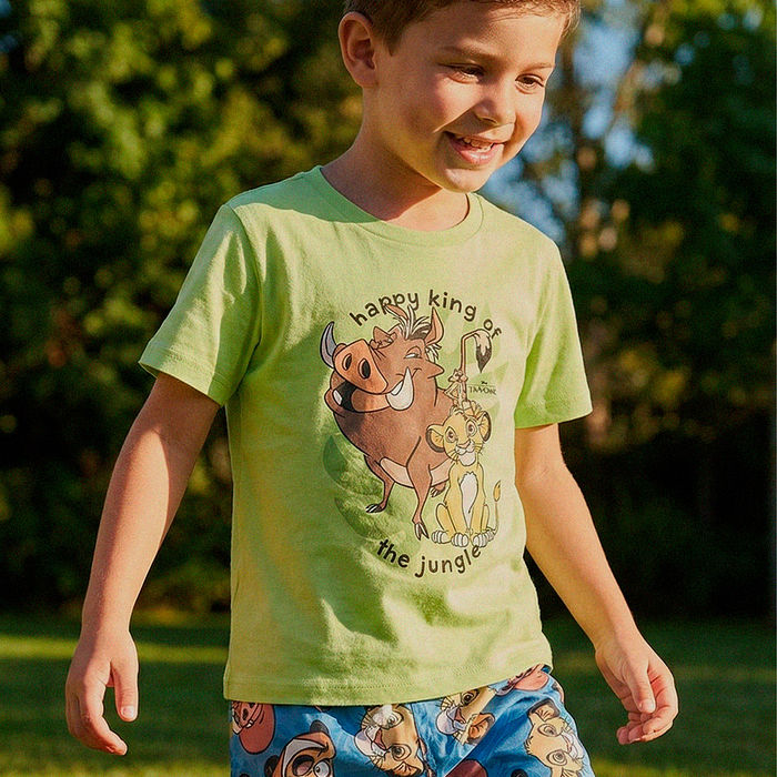 Conjunto camiseta em meia malha e bermuda cordão decorativo Rei Leão