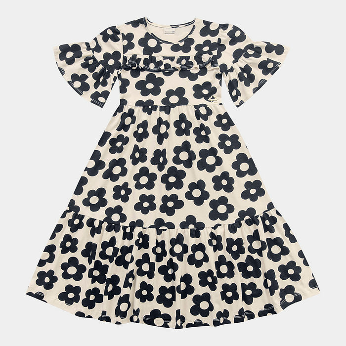 Vestido midi floral em cotton leve