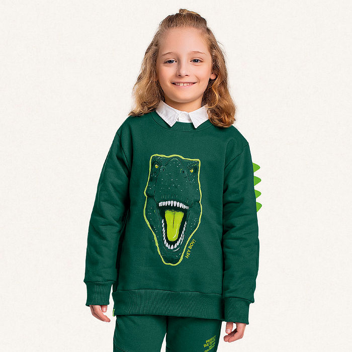 Conjunto blusão e calça em moletom dinossauro