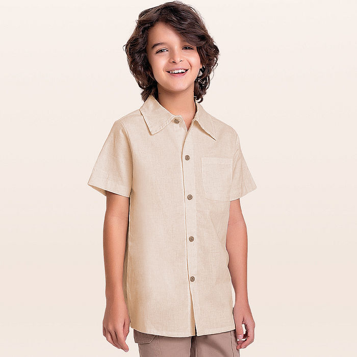 Camisa com bolso e botões em tecido Biarritz