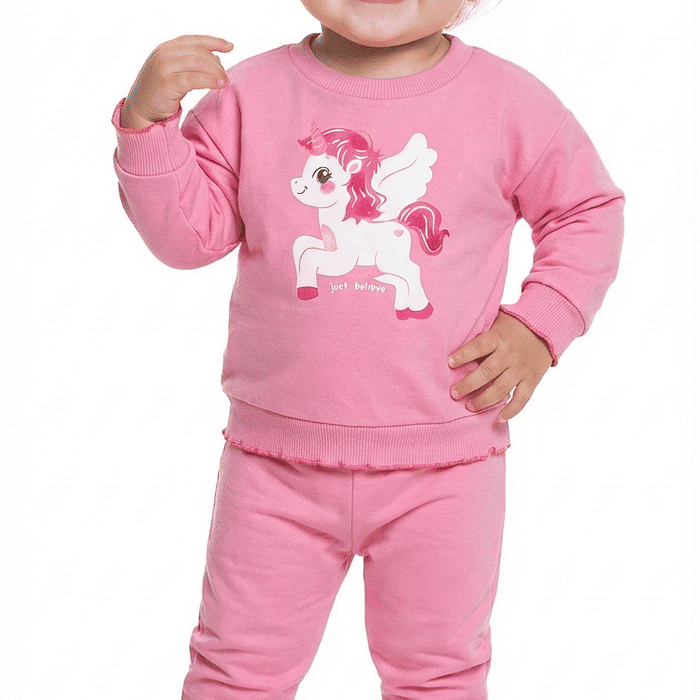 Conjunto blusão e calça em molecotton unicórnio