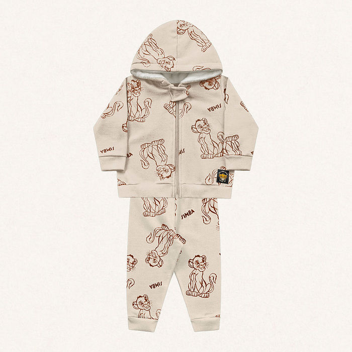 Conjunto jaqueta com capuz e calça em moletom Simba