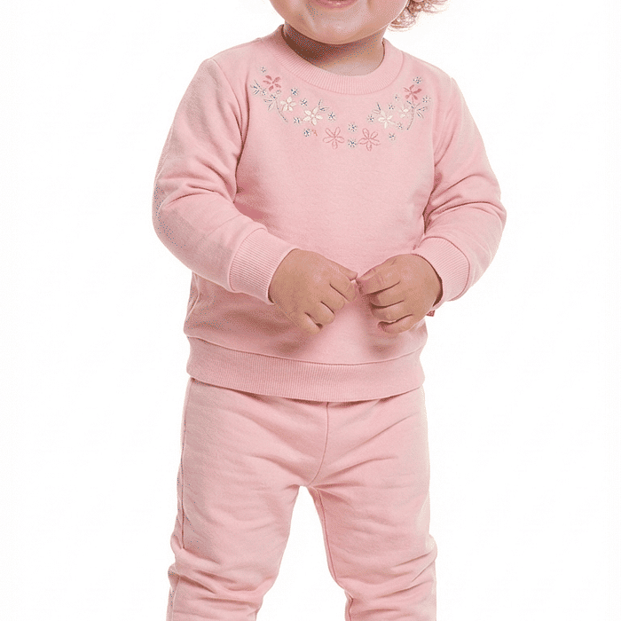 Conjunto blusão e calça em moletom flor