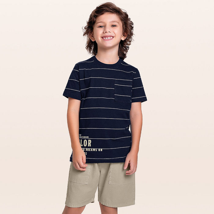 Conjunto camiseta listras e bermuda sailor