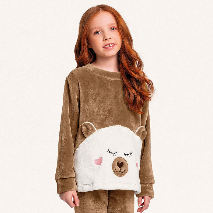 Conjunto blusão e calça em tecido fleece urso