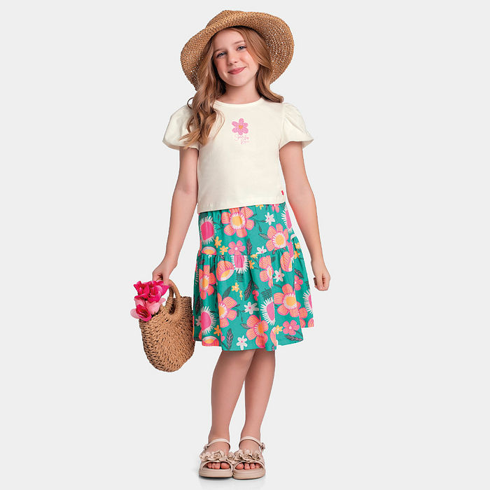 Conjunto blusa e saia florida