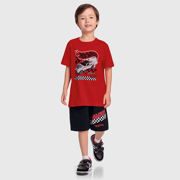 Conjunto blusa hot wheels e short em moletinho