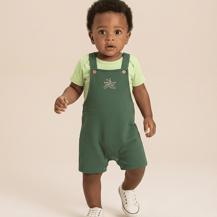 Conjunto bebê body manga curta e macacão