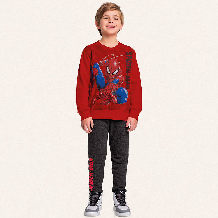Conjunto blusão e calça em moletom Spider-man
