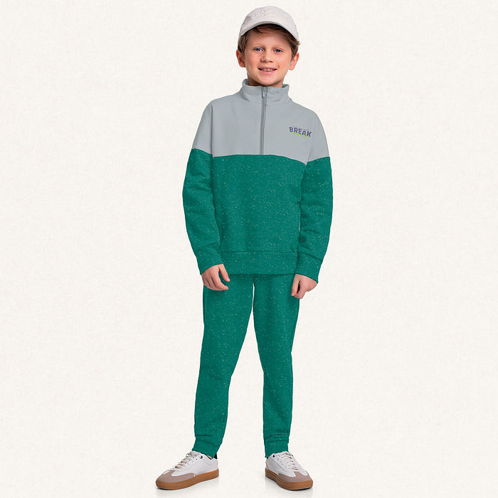 Conjunto blusão com zíper e calça em moletom molinê break