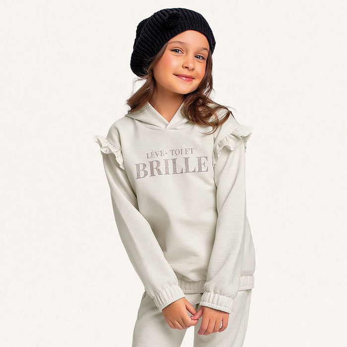 Conjunto blusão com capuz e calça em moletom lurex brille