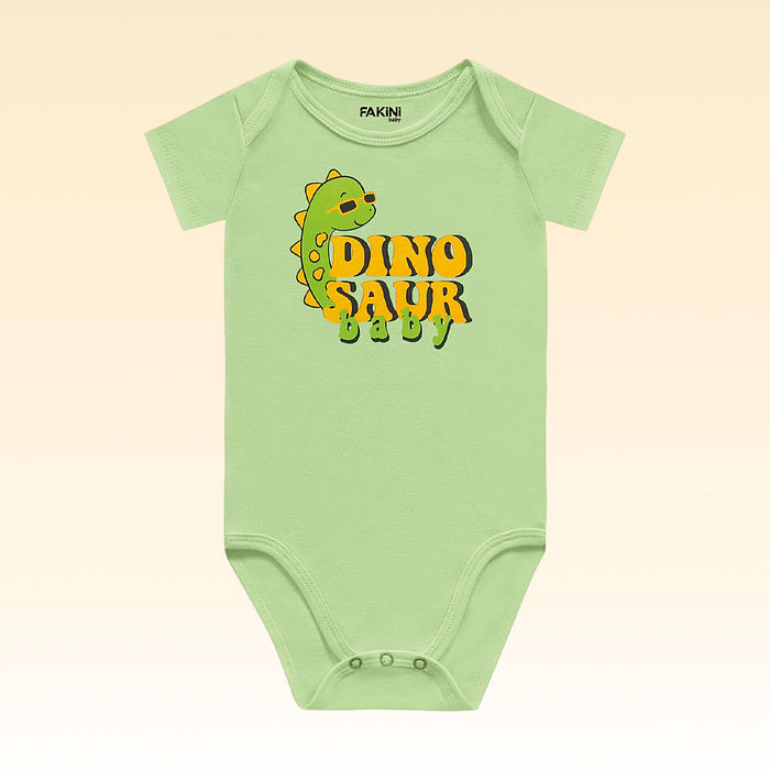 Body manga curta em suedine com dinossauro